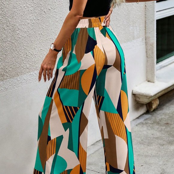 Flowy boho Pants, High Waist Floral Wide Leg Pants,  casual beach wide leg pants - Picture 3 of 6